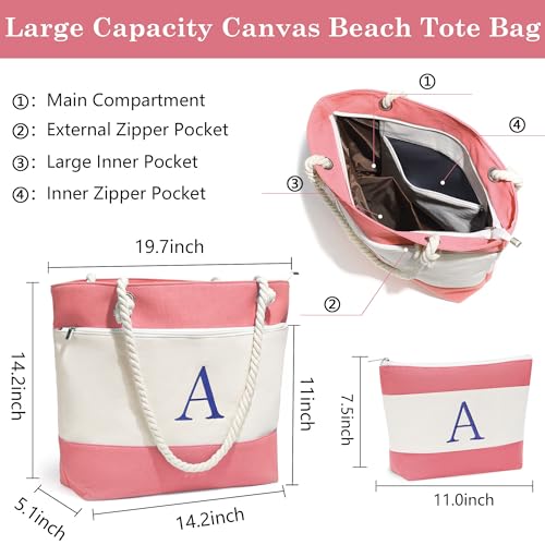 YOOLIFE Beach Bags for Women, Personalized Birthday Gifts for Women, Canvas Tote Bags for Travel Essential Waterproof Swim Pool Bag Office Shopping Large Tote Bag with Zipper Gifts for Female Her L - Image 3