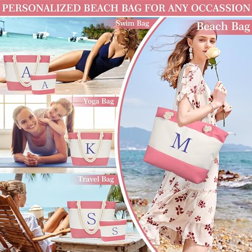 YOOLIFE Beach Bags for Women, Personalized Birthday Gifts for Women, Canvas Tote Bags for Travel Essential Waterproof Swim Pool Bag Office Shopping Large Tote Bag with Zipper Gifts for Female Her L - Image 5