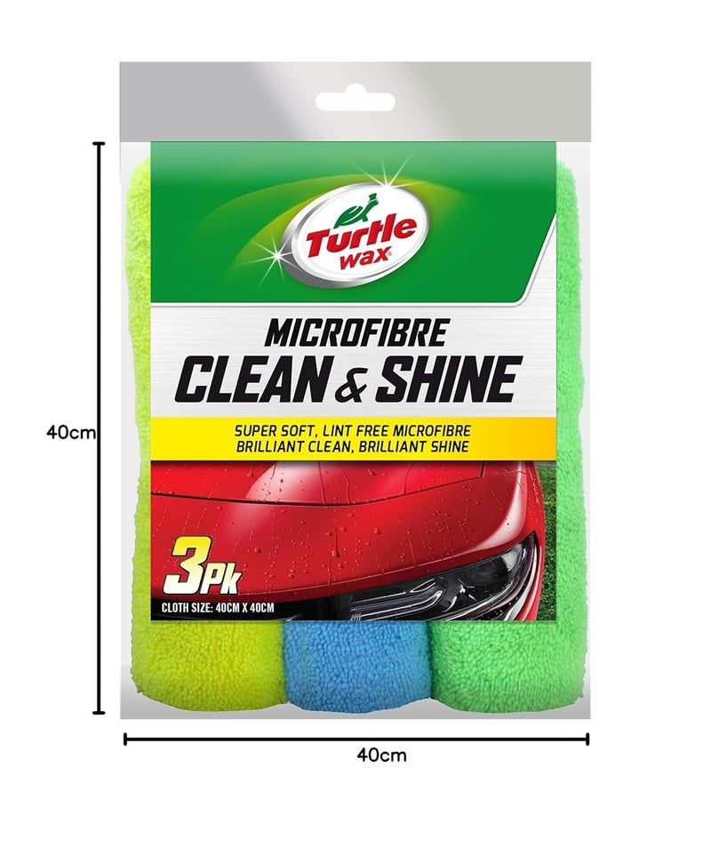 TurtleWax Turtle Wax Microfibre Clean & Shine 3PK - Car Cleaning Cloth - Image 2