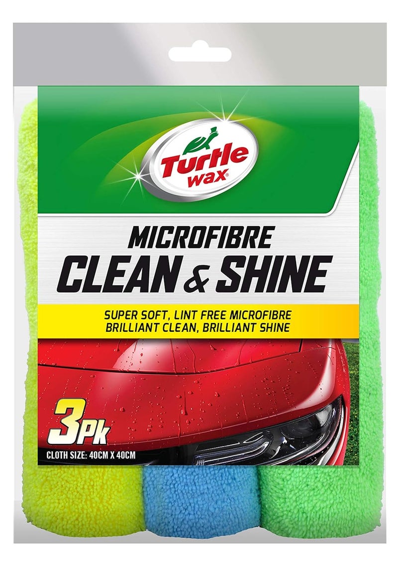 TurtleWax Turtle Wax Microfibre Clean & Shine 3PK - Car Cleaning Cloth - Image 1