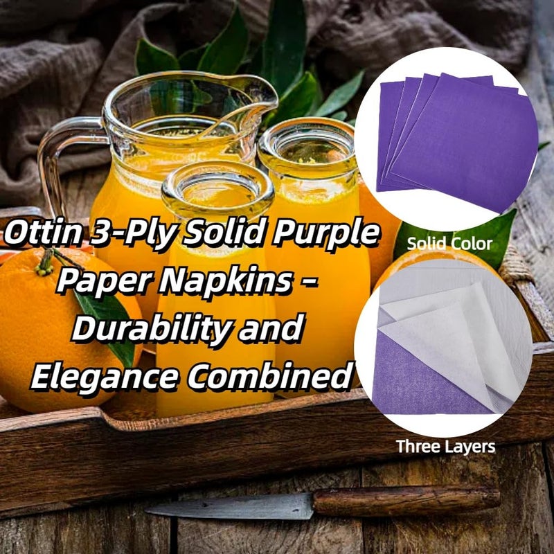 Ottin Solid Purple Paper Dinner Napkins 6.5'' Disposable Luncheon Napkins 50 Count for Birthday Wedding Party Everyday Lunch Dinner Event Mother's Day Father's Day - Image 2
