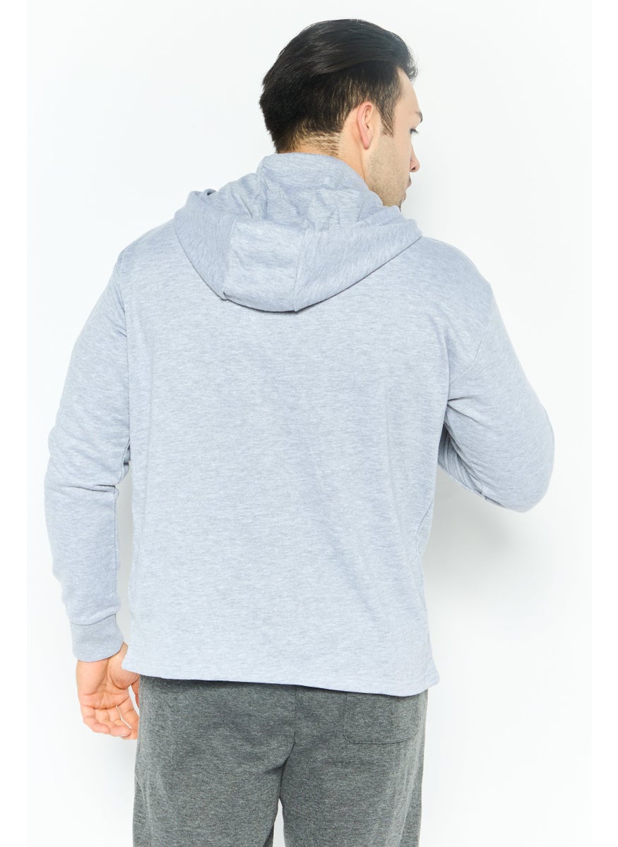 Night Addict - Men Hooded Long Sleeve Embraided Logo Sweatshirt, Grey - Image 1