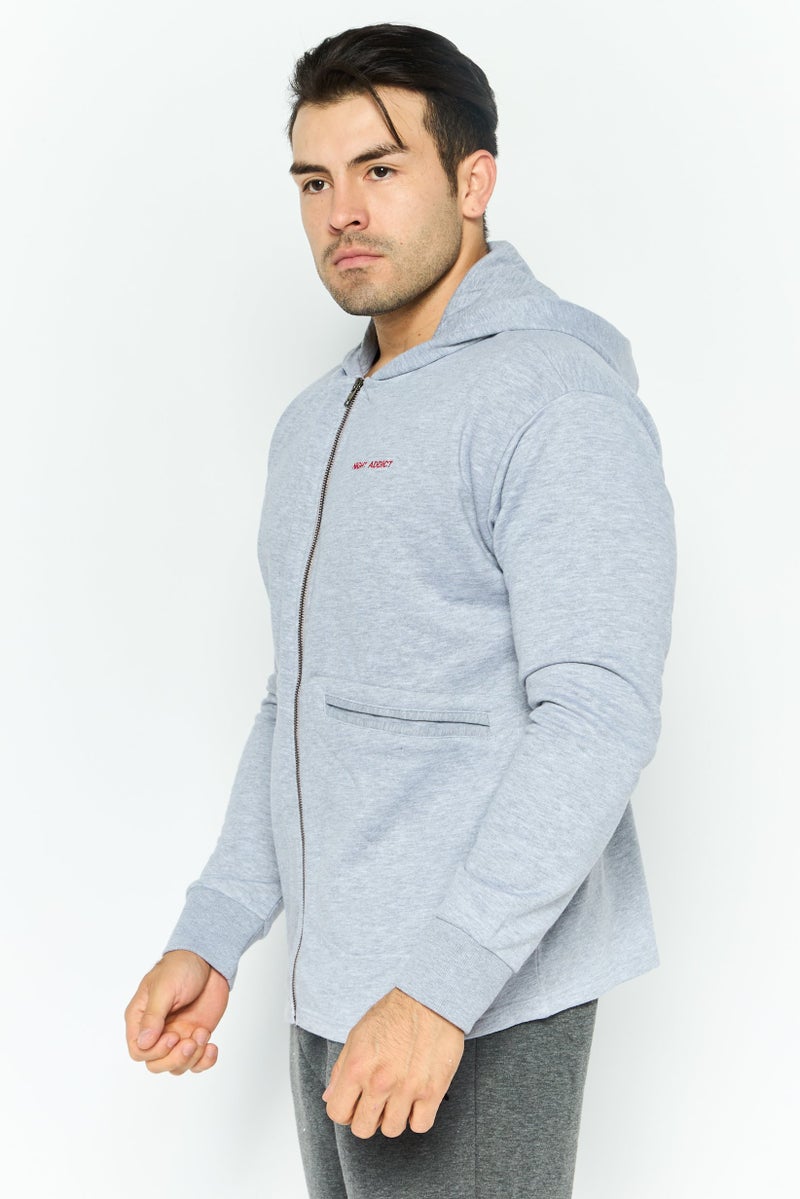 Night Addict Men Hooded Long Sleeve Embraided Logo Sweatshirt, Grey - Image 2