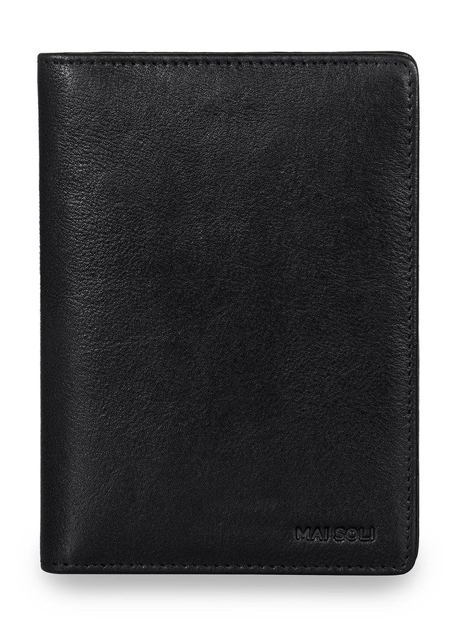 MAI SOLI Genuine Leather Explorer Travel Wallet, Passport Cover, 2 Passport Holder Slots with Flap Closer, RFID Protected Passport Wallet - Black - Image 1