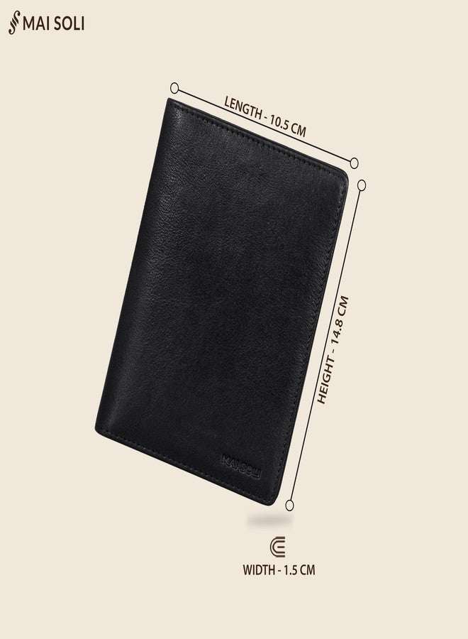 MAI SOLI Genuine Leather Explorer Travel Wallet, Passport Cover, 2 Passport Holder Slots with Flap Closer, RFID Protected Passport Wallet - Black - Image 4