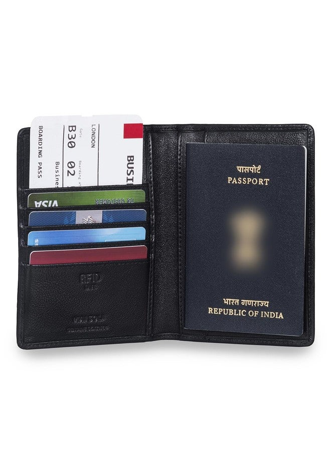MAI SOLI Genuine Leather Explorer Travel Wallet, Passport Cover, 2 Passport Holder Slots with Flap Closer, RFID Protected Passport Wallet - Black - Image 2