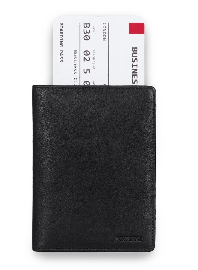 MAI SOLI Genuine Leather Explorer Travel Wallet, Passport Cover, 2 Passport Holder Slots with Flap Closer, RFID Protected Passport Wallet - Black - Image 5