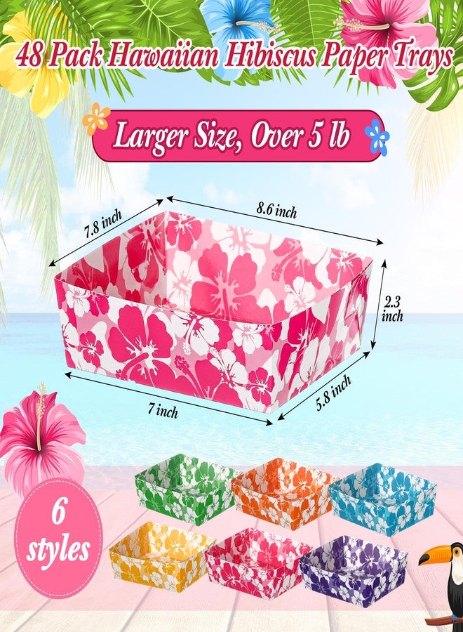 Nitial 48 Pcs Hawaiian Party Paper Food Trays 5 lb Large Paper Nacho Boats Disposable Food Paper Trays Snack Paper Tray for Hibiscus Party, Hawaiian Tropical Theme Luau Birthday Party - Image 3