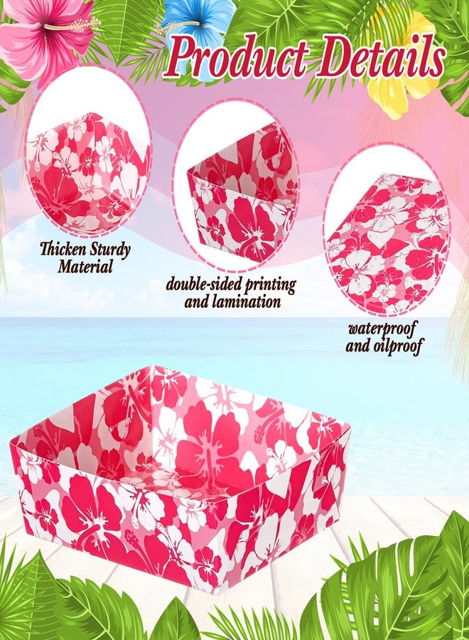 Nitial 48 Pcs Hawaiian Party Paper Food Trays 5 lb Large Paper Nacho Boats Disposable Food Paper Trays Snack Paper Tray for Hibiscus Party, Hawaiian Tropical Theme Luau Birthday Party - Image 4