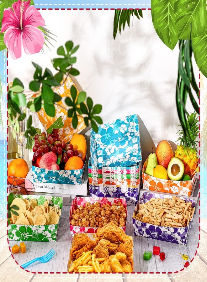 Nitial 48 Pcs Hawaiian Party Paper Food Trays 5 lb Large Paper Nacho Boats Disposable Food Paper Trays Snack Paper Tray for Hibiscus Party, Hawaiian Tropical Theme Luau Birthday Party - Image 2