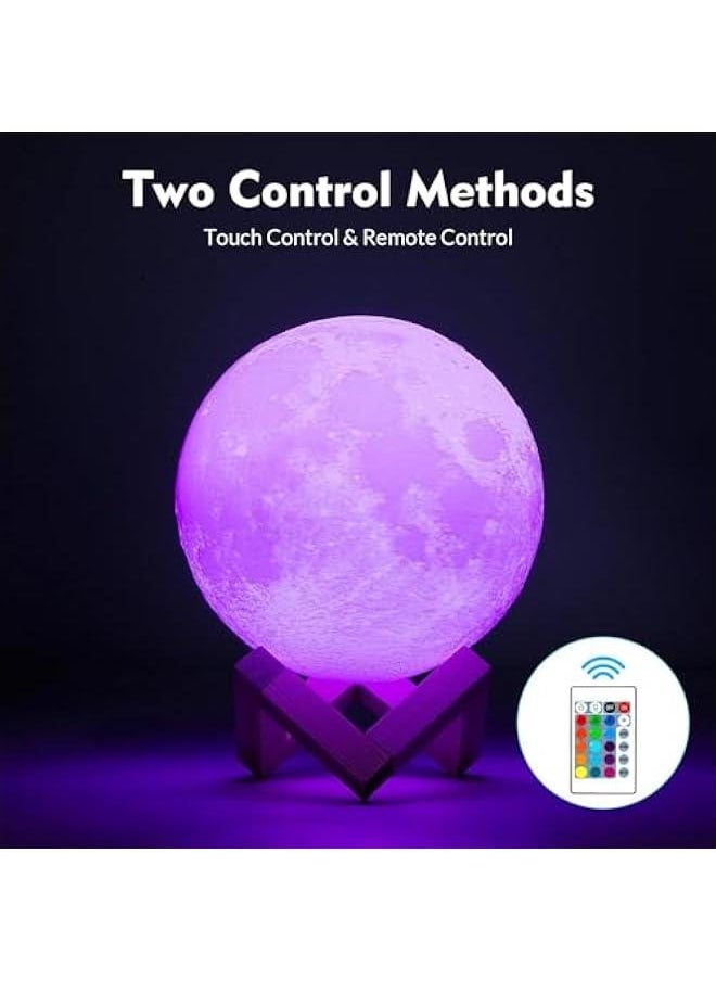 MOXO Night Lamp 4.7 inch 16 Colors LED 3D Print Moon Light with Stand & Touch Control and USB  Moon Light Lam for Kid Lover Birthday Mothers Days  - Image 2