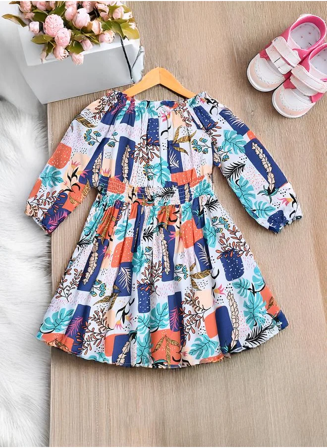 BELLA MODA Bella Moda All-Over Print Cotton Dress with Smocked Waist