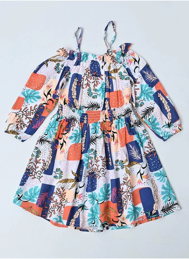 BELLA MODA Bella Moda All-Over Print Cotton Dress with Smocked Waist