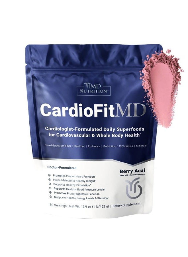 1MD Nutrition CardioFitMD - Vegan Beets Superfood Keto-Friendly Heart Health Powder - High Fiber Nutritional Supplement Drink - 30 Servings - Image 1