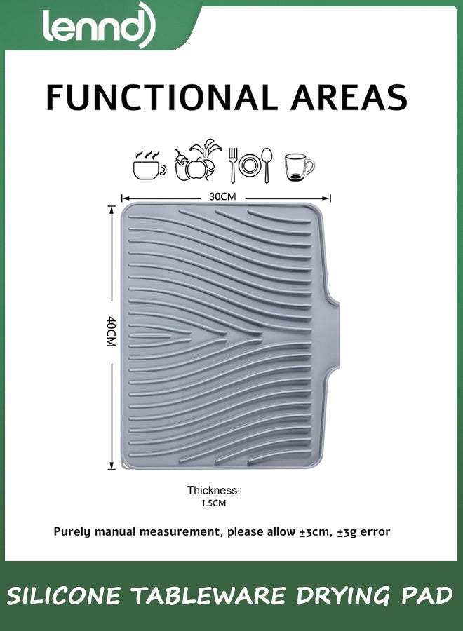 LENND Silicone Dish Drying Mat for Kitchen Counter, Dish Drying Pad, Non-Slip Drain Pad with Built-in Drain, Heat Resistant Stone Drying Mat - Image 2