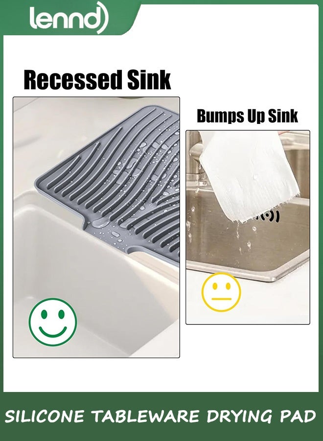 LENND Silicone Dish Drying Mat for Kitchen Counter, Dish Drying Pad, Non-Slip Drain Pad with Built-in Drain, Heat Resistant Stone Drying Mat - Image 3