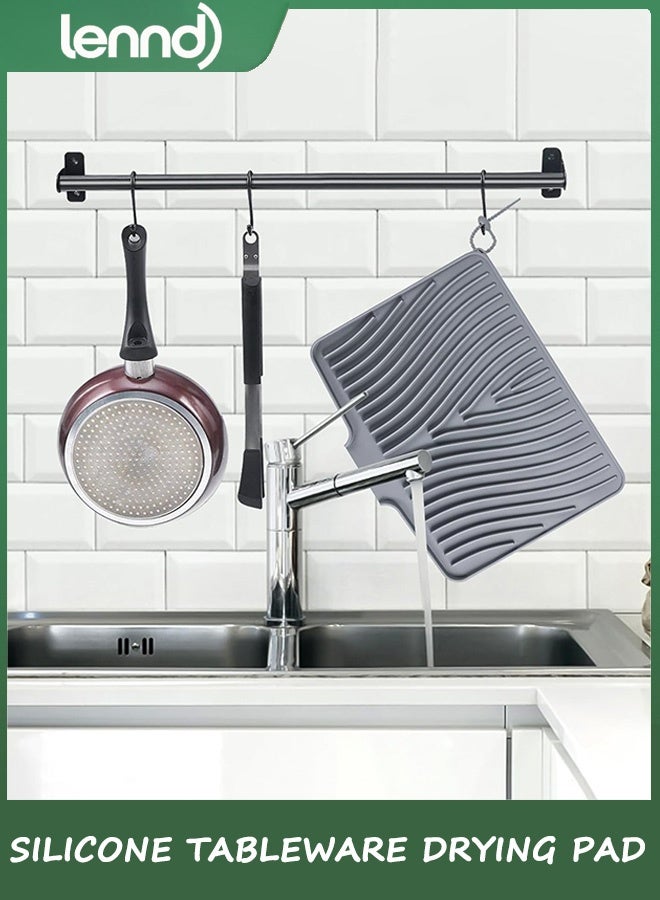 LENND Silicone Dish Drying Mat for Kitchen Counter, Dish Drying Pad, Non-Slip Drain Pad with Built-in Drain, Heat Resistant Stone Drying Mat - Image 5