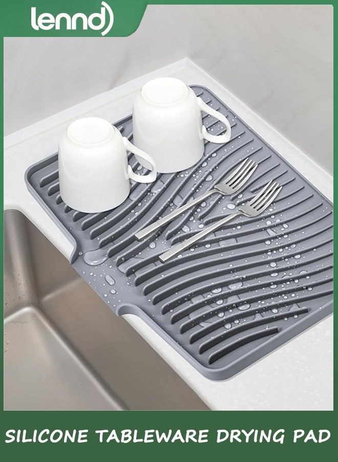LENND Silicone Dish Drying Mat for Kitchen Counter, Dish Drying Pad, Non-Slip Drain Pad with Built-in Drain, Heat Resistant Stone Drying Mat - Image 1