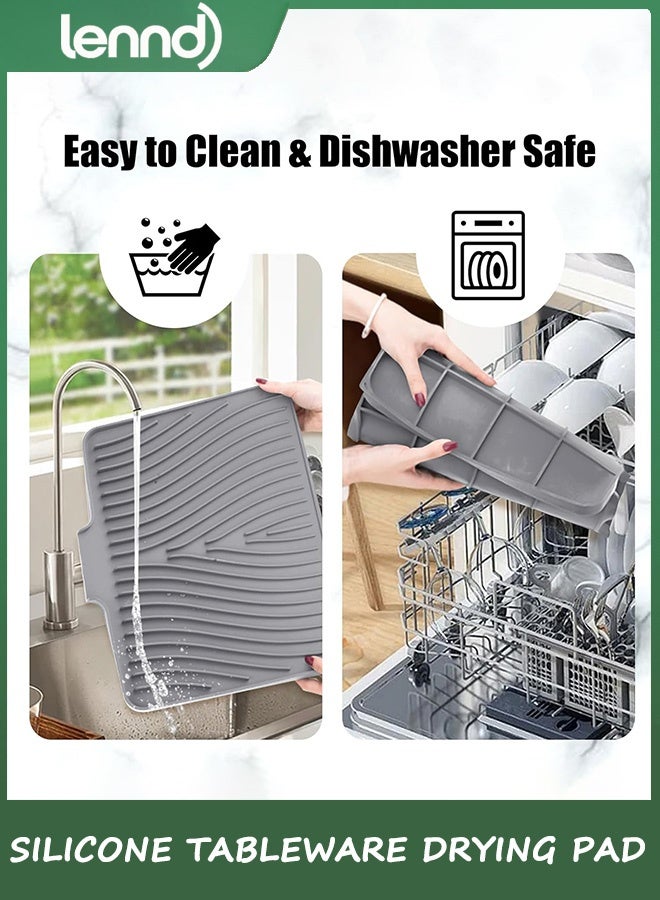 LENND Silicone Dish Drying Mat for Kitchen Counter, Dish Drying Pad, Non-Slip Drain Pad with Built-in Drain, Heat Resistant Stone Drying Mat - Image 4