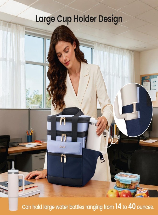 LOVEVOOK Insulated Lunch Bag Women Men,Expandable Double Deck Lunch Box for Women With Large Cup Holder,Leakproof Cooler Bag For Adult Lunch Tote Bag Work Picnic Beach with Adjustable Shoulder Strap - Image 2