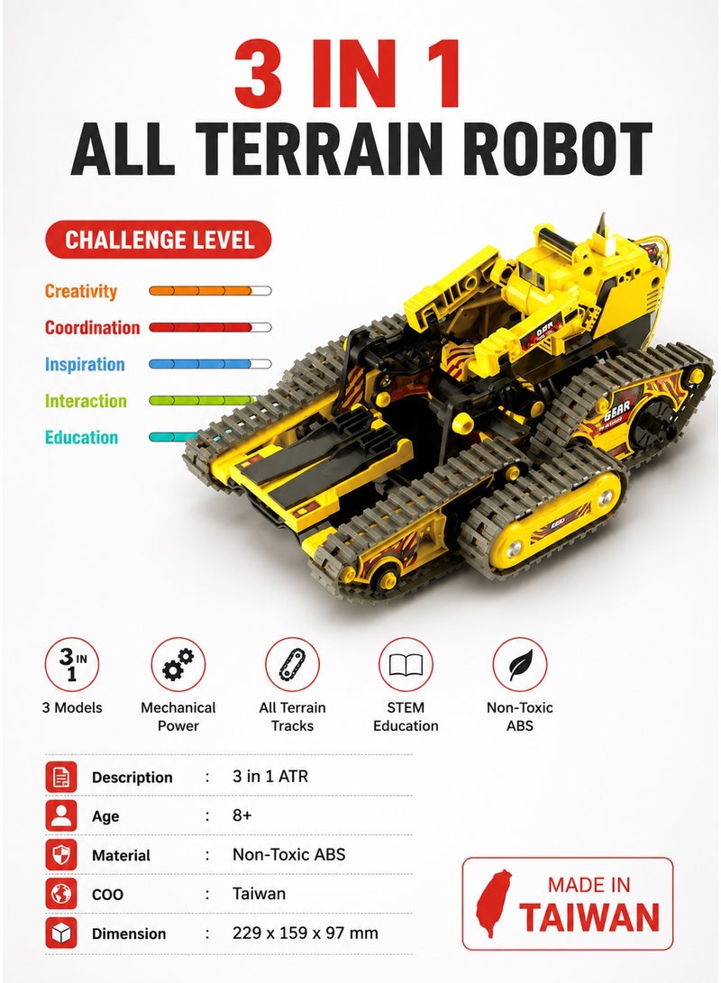 Pro'skit Pro’sKit GE-536N 3-in-1 All Terrain Robot Kit – DIY STEM Transforming Robot Toy for Kids (Tank, Stacker & Claw Car) - Image 4