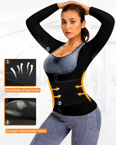 QZSH Sauna Suit for Women Slimming Shirt Sweat Vest Heat Trapping Tank Top Workout Body Shaperwear,Adjustable waist,Breathable Armpit,Double Non-slip Silicone(6016-01-L) - Image 3