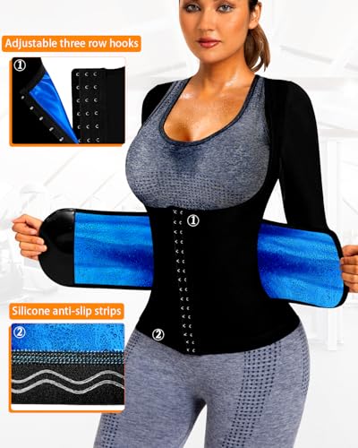 QZSH Sauna Suit for Women Slimming Shirt Sweat Vest Heat Trapping Tank Top Workout Body Shaperwear,Adjustable waist,Breathable Armpit,Double Non-slip Silicone(6016-01-L) - Image 4