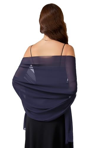 Baoqiya Women's Shawls and Wraps for Evening Dress Chiffon Shawl Soft Elegant Silky Pashmina Wedding Bridal Scarf(Navy, 79"×19") - Image 2