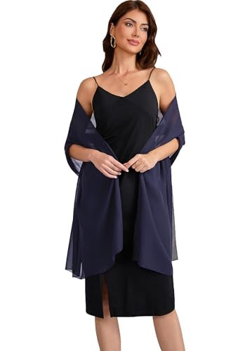 Baoqiya Women's Shawls and Wraps for Evening Dress Chiffon Shawl Soft Elegant Silky Pashmina Wedding Bridal Scarf(Navy, 79"×19") - Image 3