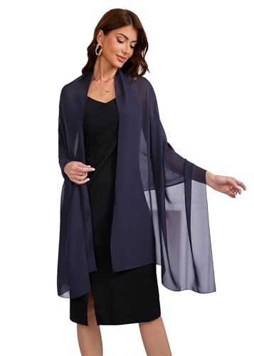 Baoqiya Women's Shawls and Wraps for Evening Dress Chiffon Shawl Soft Elegant Silky Pashmina Wedding Bridal Scarf(Navy, 79"×19") - Image 4
