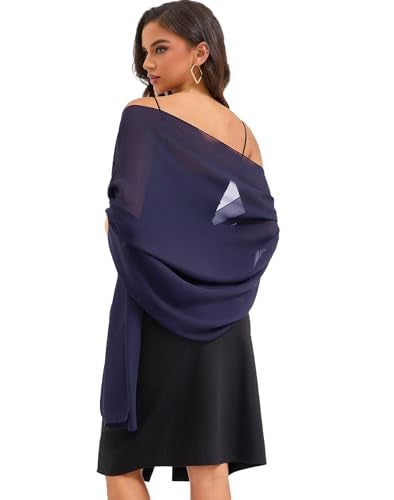 Baoqiya Women's Shawls and Wraps for Evening Dress Chiffon Shawl Soft Elegant Silky Pashmina Wedding Bridal Scarf(Navy, 79"×19") - Image 1