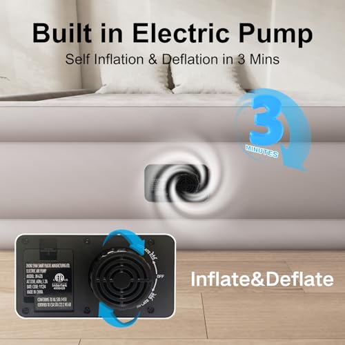 REACH HOPE Air Mattress with Built in Pump Full, Plug-in Electric Pump Self-Inflatable Air Bed, Blow Up Travel Bed, Comfortable Airbed for Rental Home, Camping and Guests.(18" Height Full, Khaki) - Image 5