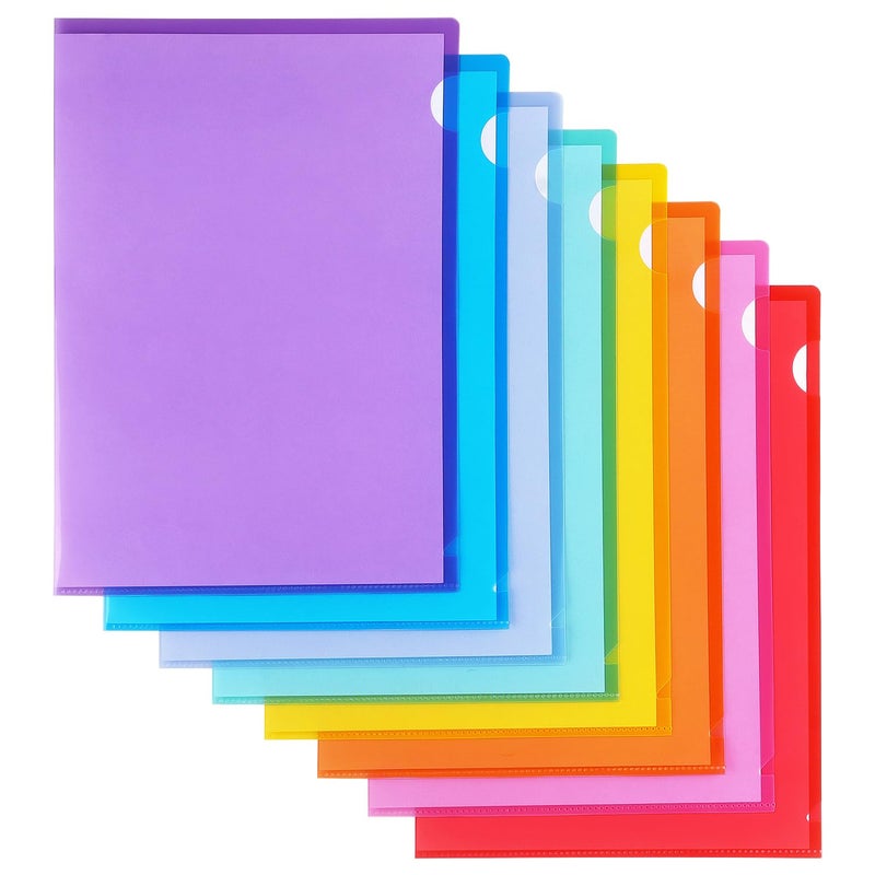 Tamaki 16 Pack Clear Plastic Folders Sleeves, Plastic Sleeves for Documents Transparent Paper Poly Jacket Sleeves Folders, 8 Assorted Colors - Image 2