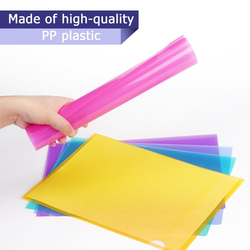 Tamaki 16 Pack Clear Plastic Folders Sleeves, Plastic Sleeves for Documents Transparent Paper Poly Jacket Sleeves Folders, 8 Assorted Colors - Image 5