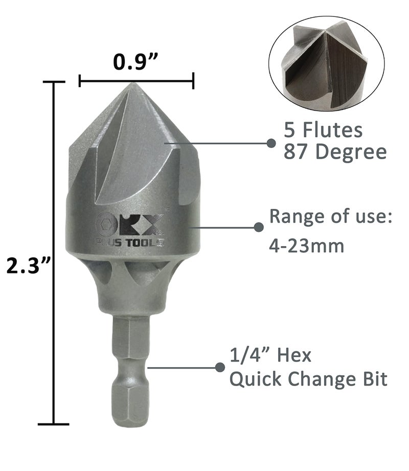 ORX PLUS TOOLS ORXPLUS Tools ORXPLUS Tools 5 Flute Metal Deburring Chamfer Drill Bit for Cleaning Pipe/Tube Burr, 87 Degree Quick Release Shank Fits for1/4'' Hex Shank Fit 3/16"-15/16"(4mm-23mm) - Image 3