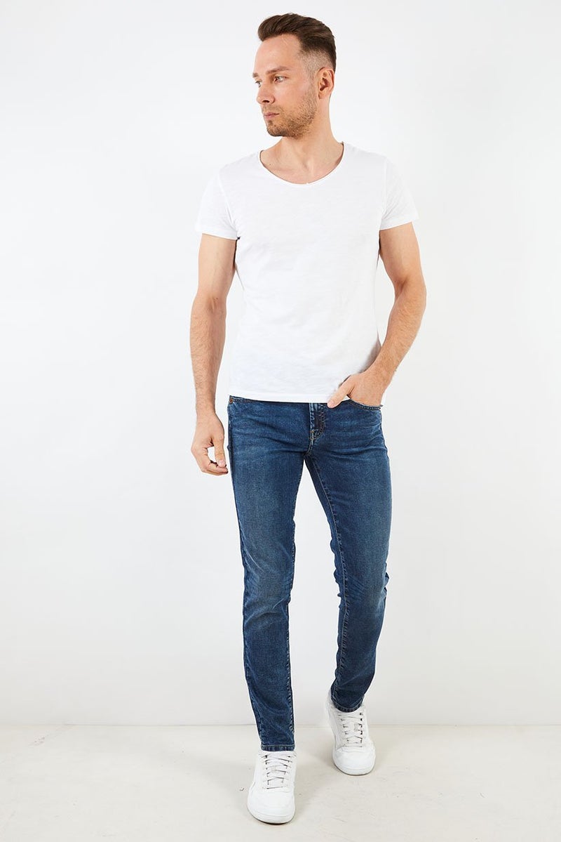 DIESEL Men Slim Fit Washed Stretchable Denim Jeans, Navy - Image 2