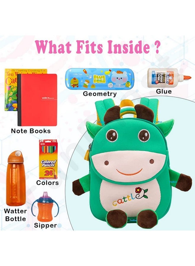 FunBlast Cute Miniature Fancy Bag for Kids - Small Size Picnic Bag for Baby,Boys,Girls/Lightweight Travel Mini Backpack for Kids - Multi Color (ONLY FOR 2-5 YEAR OLD) (My Funny Cow -Green) - Image 4