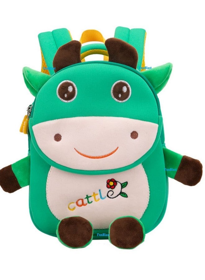 FunBlast Cute Miniature Fancy Bag for Kids - Small Size Picnic Bag for Baby,Boys,Girls/Lightweight Travel Mini Backpack for Kids - Multi Color (ONLY FOR 2-5 YEAR OLD) (My Funny Cow -Green) - Image 1