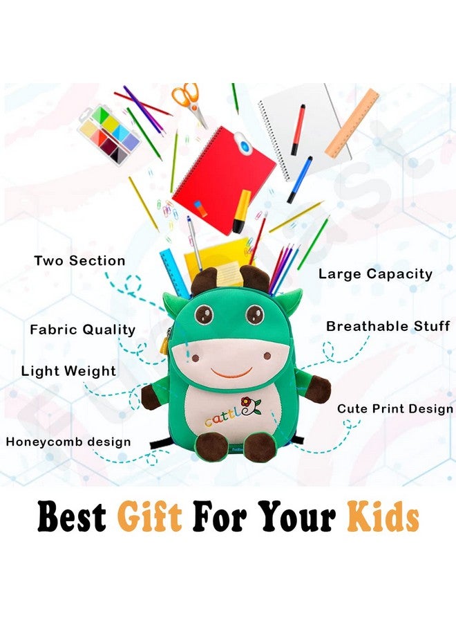 FunBlast Cute Miniature Fancy Bag for Kids - Small Size Picnic Bag for Baby,Boys,Girls/Lightweight Travel Mini Backpack for Kids - Multi Color (ONLY FOR 2-5 YEAR OLD) (My Funny Cow -Green) - Image 5