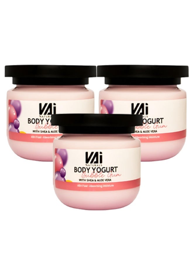 VAI 3 Pieces Body Yogurt Bubble Gum With Shea And Aloe Vera 48 Hours Fast Absorbing Moisture 280ml - Image 1