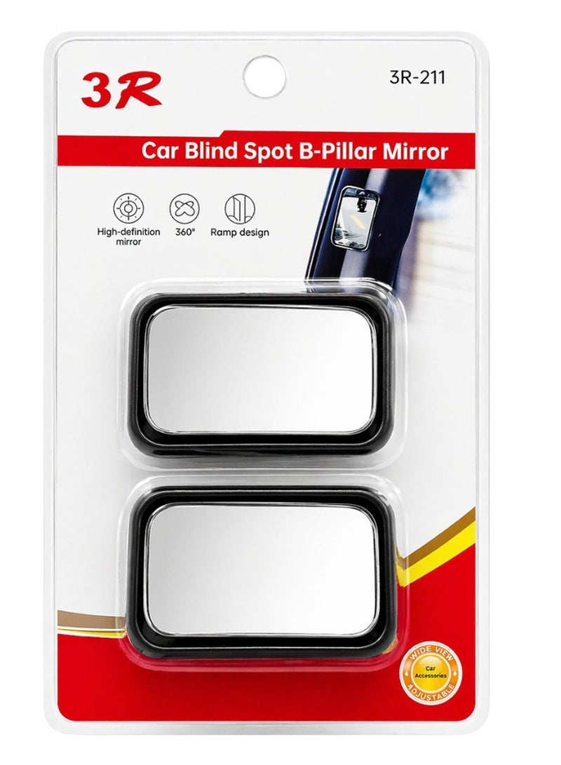 3R Car Blind Spot Mirror 3R-211 B Pillar Side Mirror 360 Degree Adjustable HD Glass Wide Angle Convex Mirror with 3M Adhesive Universal Rearview Auxiliary Mirror for Car SUV Truck Bus Safety Driving - Image 4