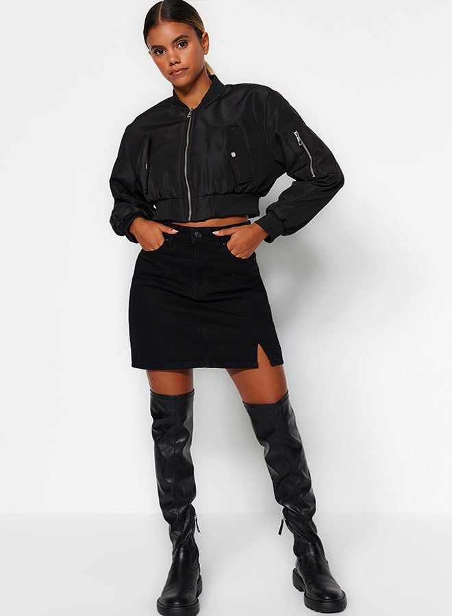 trendyol Black Slit High Waist Mini Denim Skirt TWOAW23ET00285  - Image 1