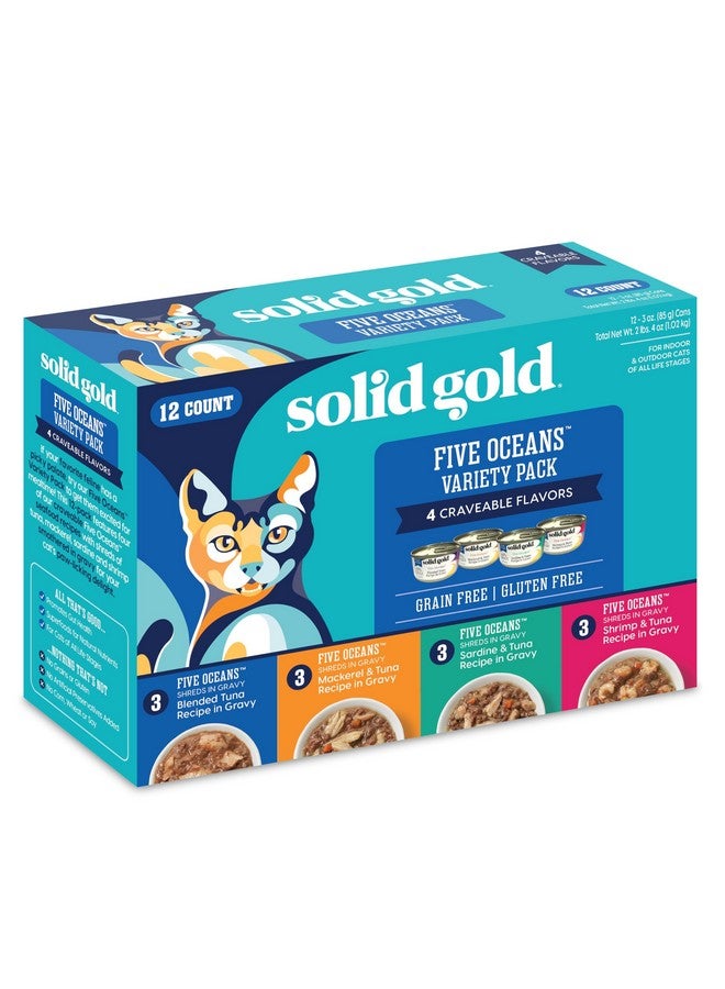 Solid Gold Five Oceans Wet Cat Food Variety Pack - Seafood - Canned Cat Food, 12 Pack - Image 1