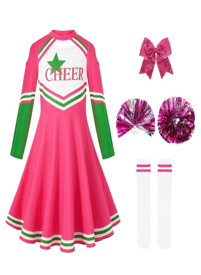 LOLANTA Cheerleader Outfit for Girls Cheerleading Costume for Halloween Dress Cosplay Girls Birthday Gift (Pink, 10-11 Years) - Image 1