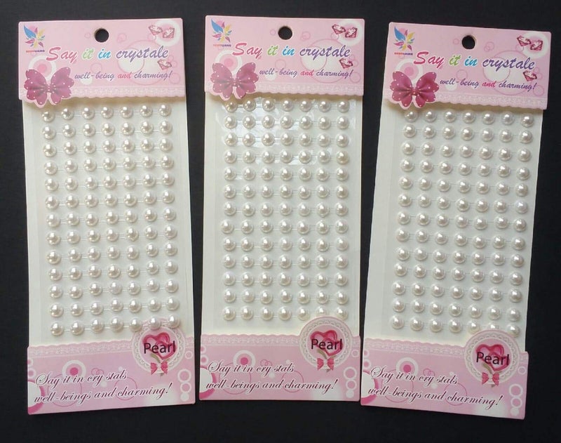 E - Buddies Crystal Stone Finish Pearl Bead Sticker Sheet (White) - Set of 3 Sheets, self Adhesive 5MM Diameter - Image 5