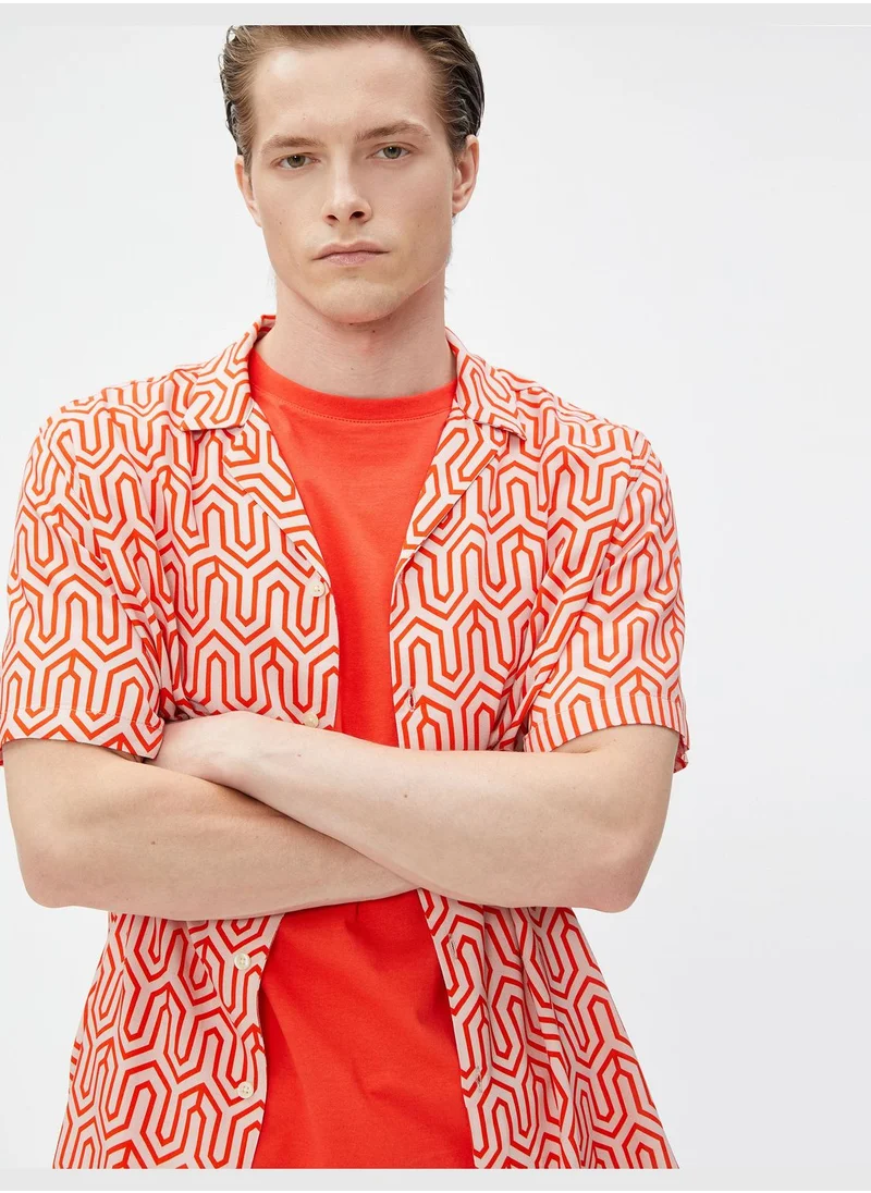 كوتون Short Sleeve Shirt Geometric Printed Lapel Neck