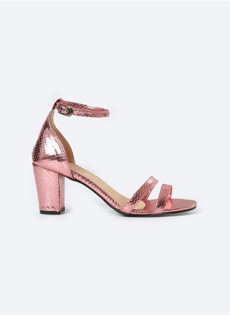 Zahwa - Snake-textured Sandal Heels With 7cm Medium Height And Dual Parallel Straps For Stability - Image 1