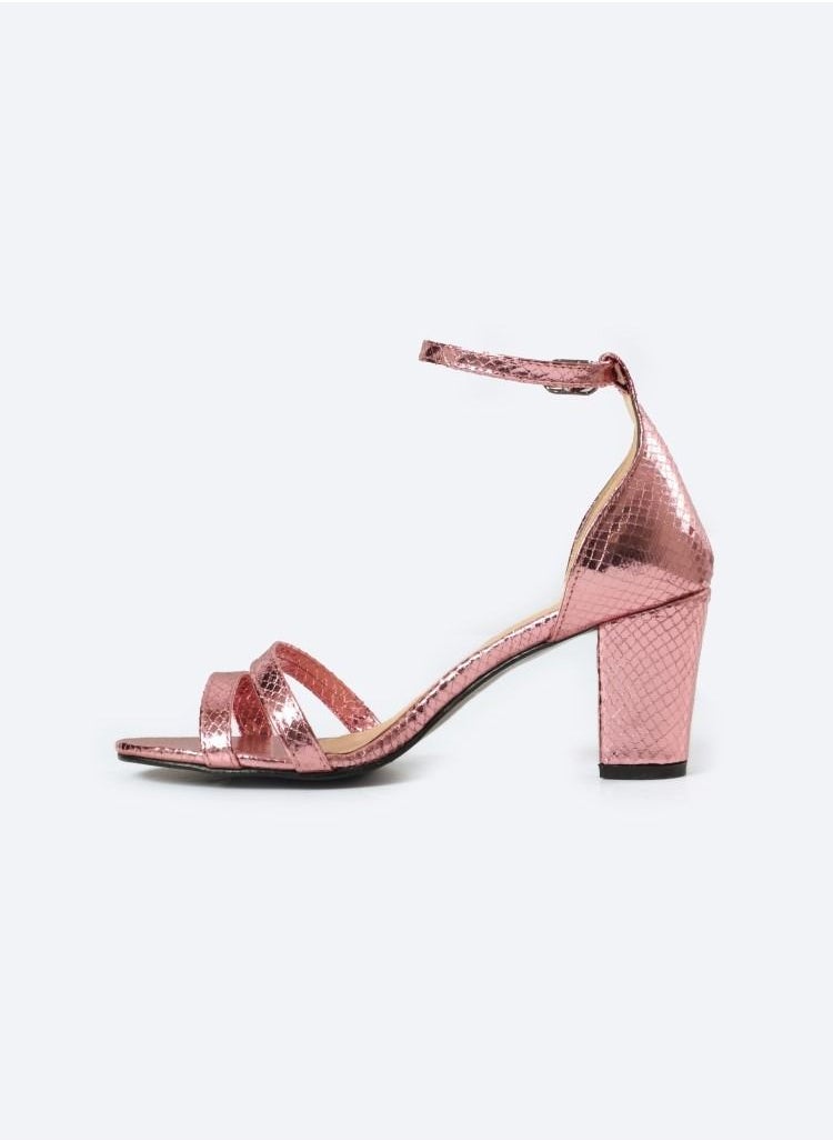 Zahwa - Snake-textured Sandal Heels With 7cm Medium Height And Dual Parallel Straps For Stability - Image 1