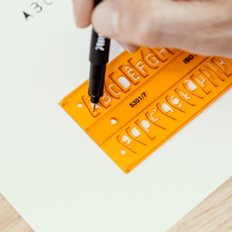 Aristo Aristo Lettering Stencil Straight 3.5mm H-Profil Suitable for Fountain Pens Crisp Letters, Numbers, Punctuations & Symbols Orange Transparent Plastic - Image 4