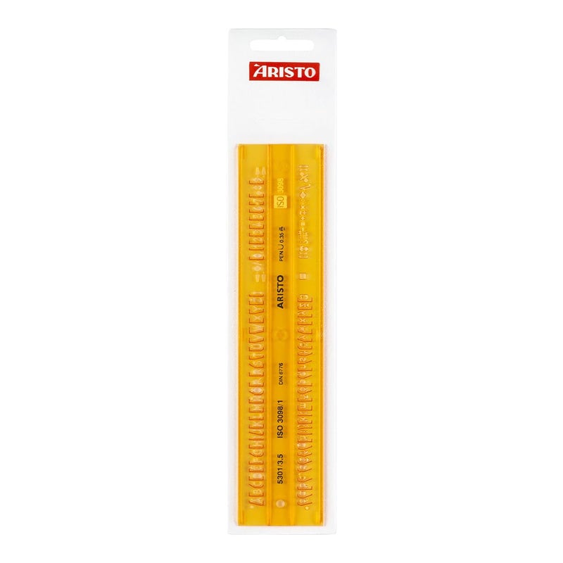 Aristo Aristo Lettering Stencil Straight 3.5mm H-Profil Suitable for Fountain Pens Crisp Letters, Numbers, Punctuations & Symbols Orange Transparent Plastic - Image 5